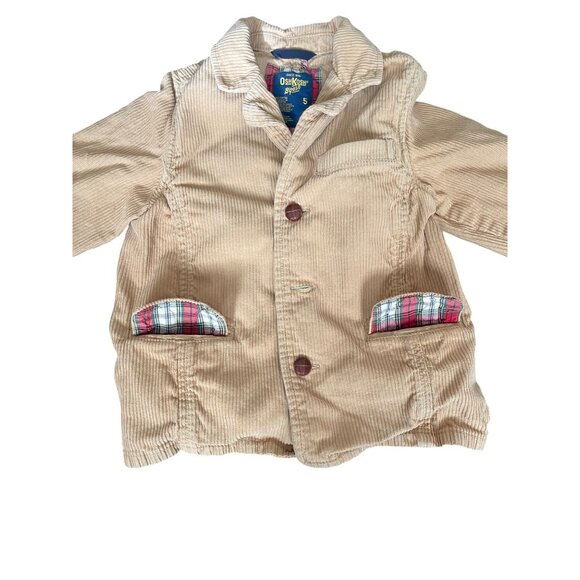 Oshkosh BGosh Boys Corduroy Jacket Size 5 Tan With Plaid Lining & Button Closure - Picture 7 of 10